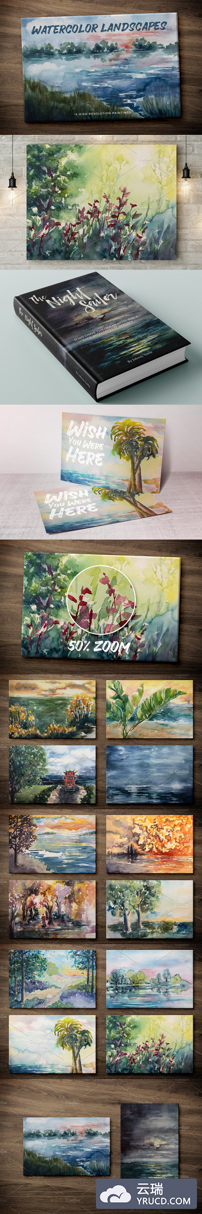 逼真的水彩画素材 Hand Painted Watercolor Landscapes 1