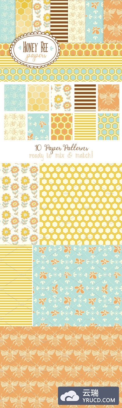 蜂蜜无缝图案纸张 Honey Bee - Seamless Pattern Papers