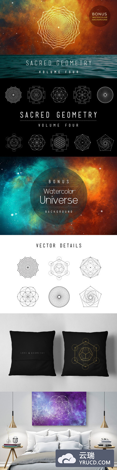 神秘宗教色彩的几何矢量对称图形素材包 Sacred Geometry Vector Pack Vol. 4