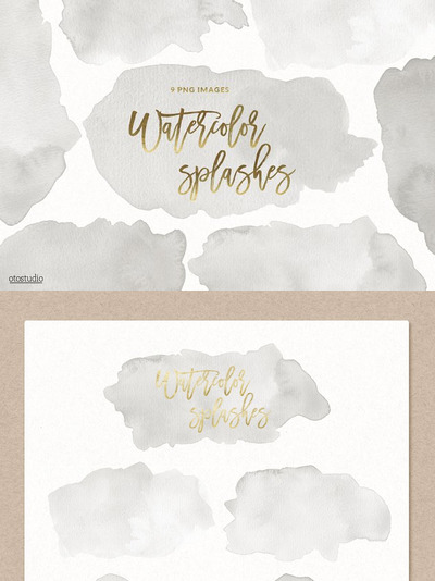 灰色水彩肌理背景素材 Watercolor Splashes & Textures Gray