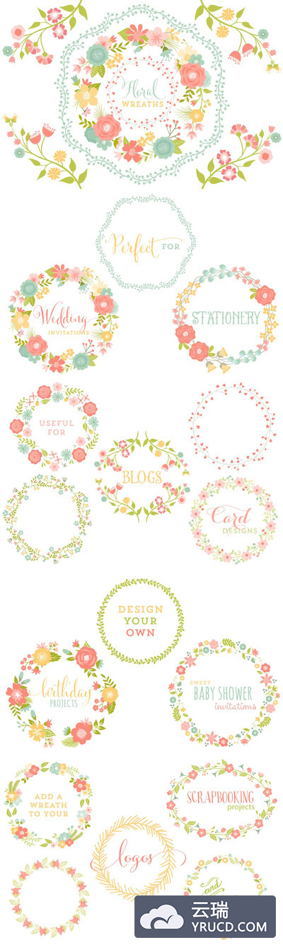 现代风格的花卉素材 Modern Floral Vector Wreaths