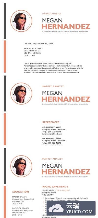 现代的简历模板 Modern 3 in 1 photo Word resume