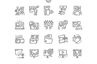 商业展示线框图标 Business Presentation Line Icons