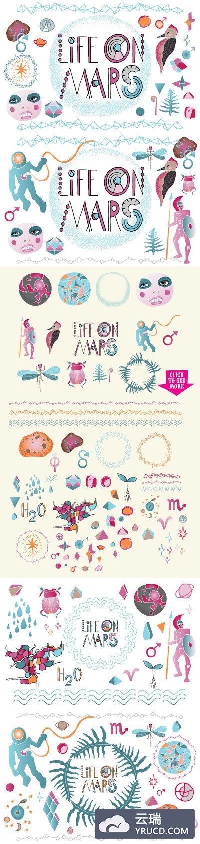 空间和科幻手绘卡通插图（火星上的生活）