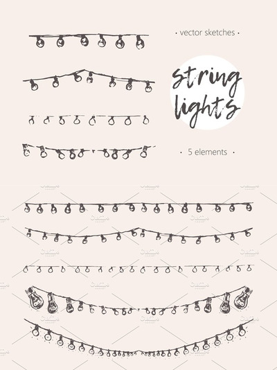 灯泡涂鸦插画素材 String lights