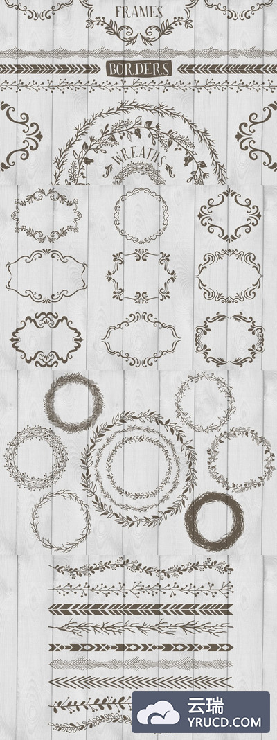 传统的简约花环花卉素材 Rustic Wreaths, Frames & Borders