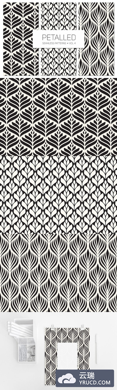 有趣的无缝几何背景纹理素材 Petalled Seamless Patterns Set 4