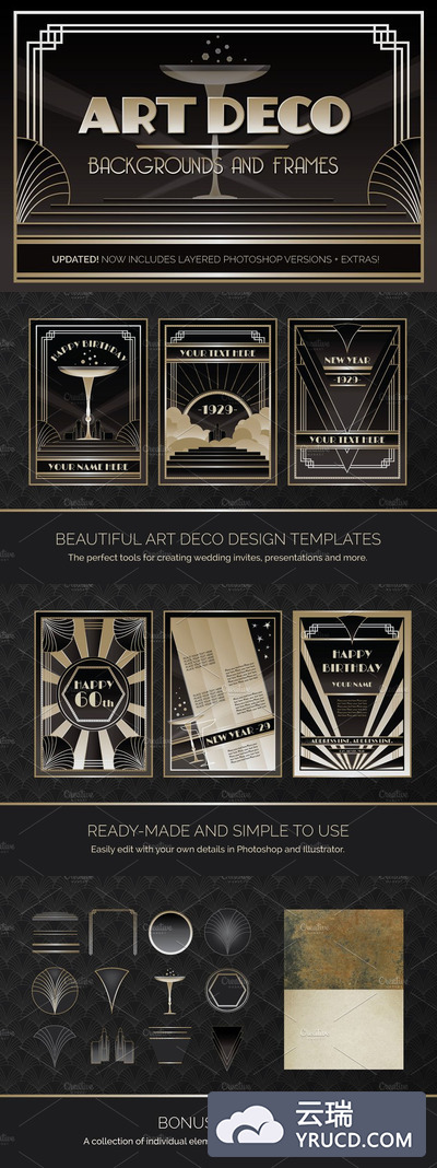 黄金艺术装饰设计模板 Gold Art Deco Design Templates