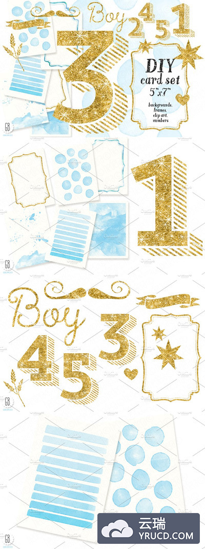 烫金生日运用素材 DIY birthday card set, baby boy