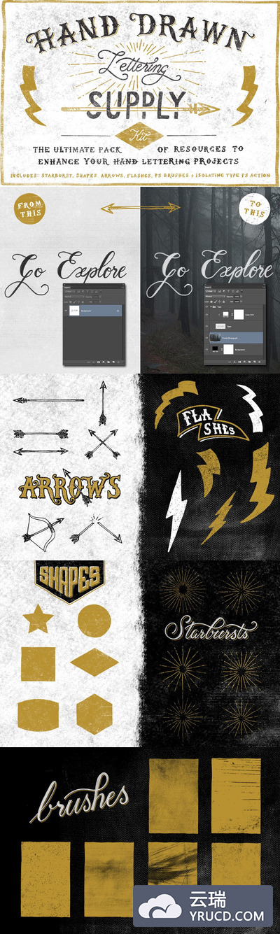 手绘的经典字体图形设计素材 Hand Drawn Lettering Supply Kit
