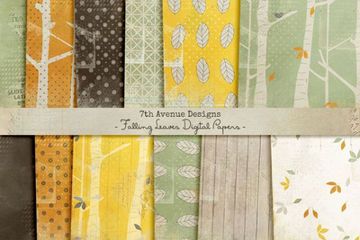 落叶背景纹理素材 Falling Leaves Digital Papers