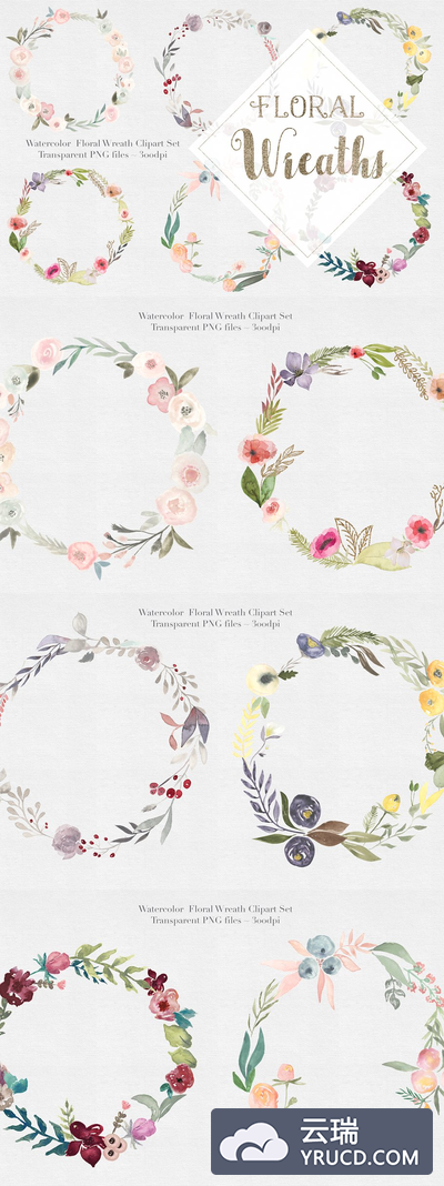 清新的水彩花环花卉 Watercolor Floral Wreaths Vol.1