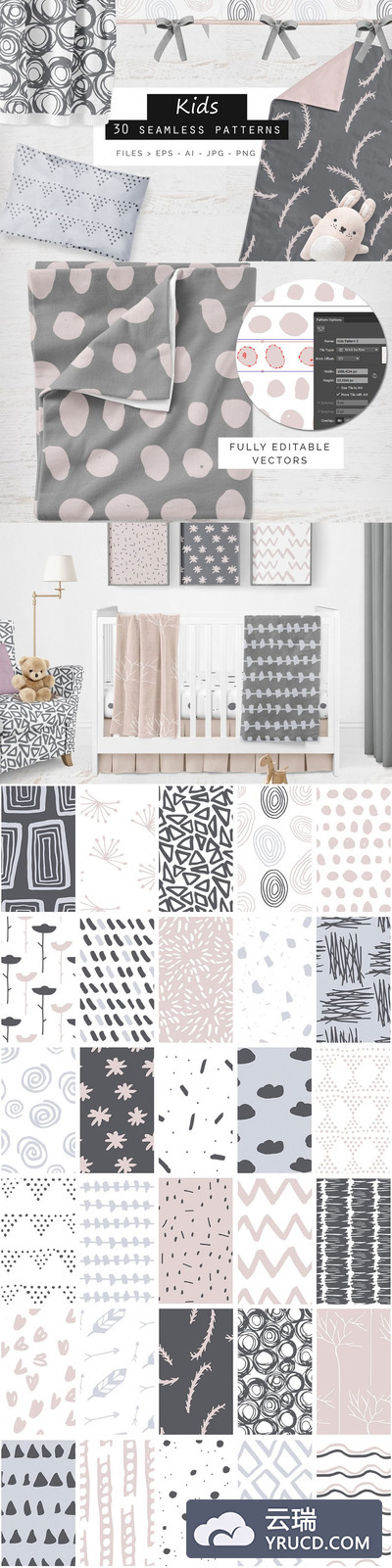 可爱的孩子无缝手绘背景纹理 Kids Hand Drawn Patterns