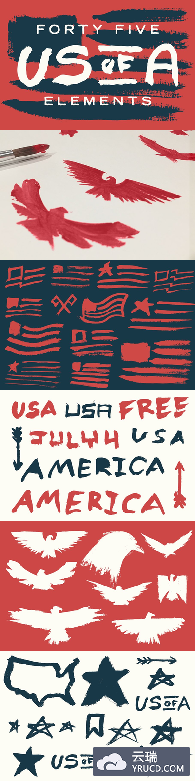 45个手绘美国情怀元素 45 Hand Painted USA Elements