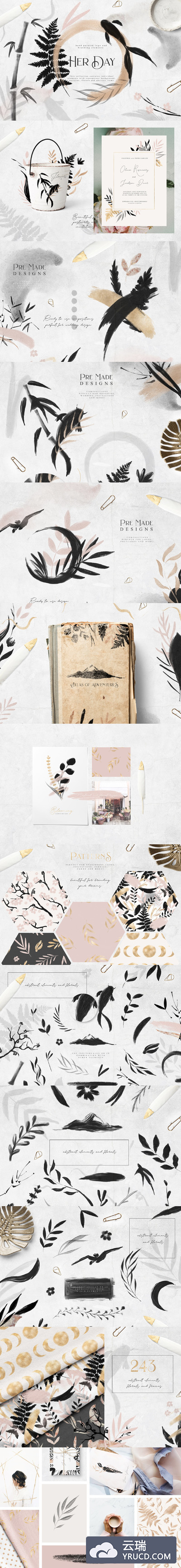 优雅高端的中国风中国画元素包 Her Day Illustration Collection