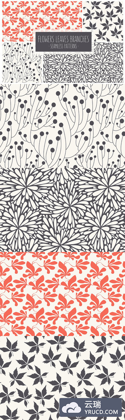 漂亮简单的无缝花卉背景纹理素材 Floral Seamless Patterns
