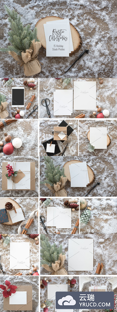 纯粹的圣诞节卡片、邀请函设计展示样机 Rustic Christmas Photos