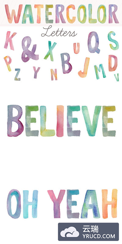水彩字母-剪贴画素材 Watercolor Letters- Clip Art