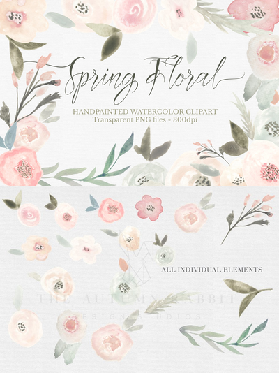 水彩春节花卉素材 Spring Floral Watercolor Clipart Set