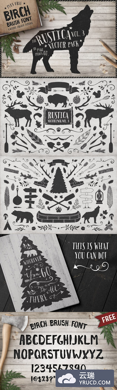 大气的手绘笔刷字体素材 Rustica Vol. 3 + Birch Brush Font