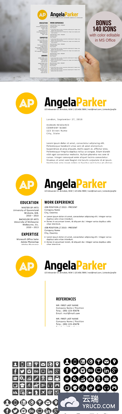 简约高端的简历模板 Round bold initial Word resume