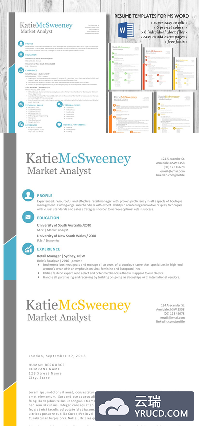 简单易用的简历模板 Simple easy edit 2 in 1 Word resume