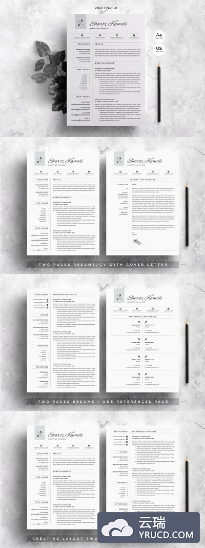 酷炫高端简历模板 Resume Template | 4 Pages Pack