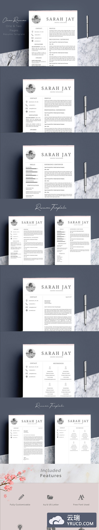 干净简历的模板 Resume Template 4 pages | Clean