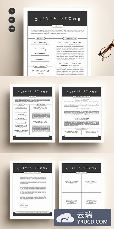 实用的简约简历模板 Resume Template 4 Pack | CV Template