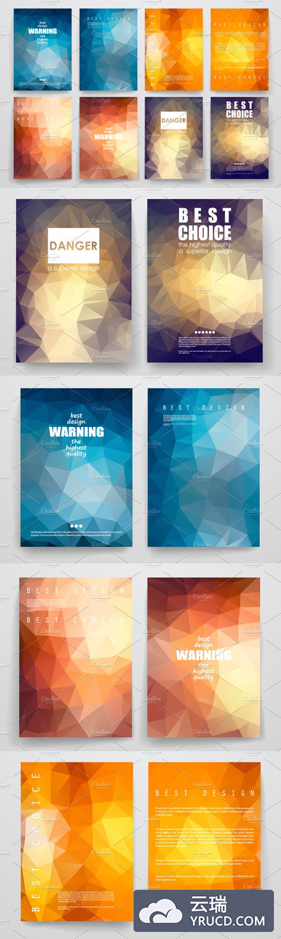 多边形风格画册杂志模板 Set of brochures in poligonal style