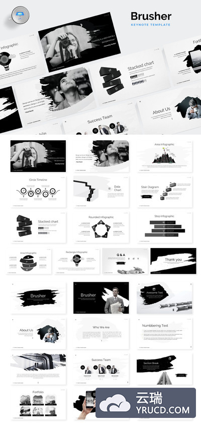 高端时尚简约中国风水墨元素的keynote幻灯片演示模版（key）