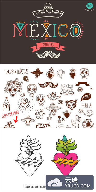 墨西哥手绘素材套装 Mexican Hand Drawn Doodles Set