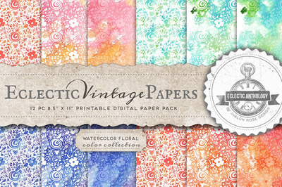 大尺寸水彩花卉素材文件 Watercolor Floral Printable Papers