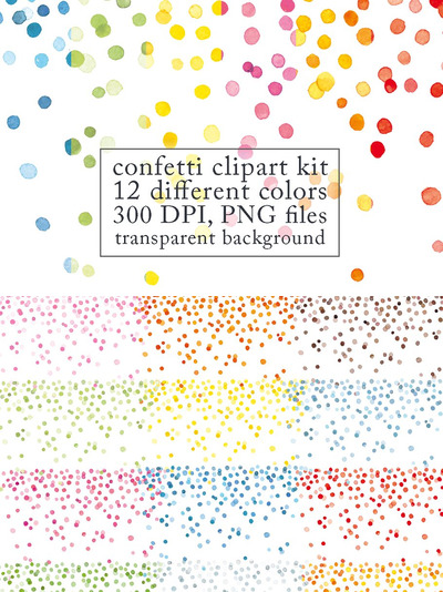 多彩水彩墨点素材 Confetti clipart kit
