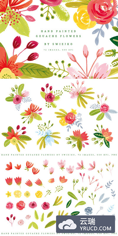 水粉花卉图形素材 Simple Gouache Flowers