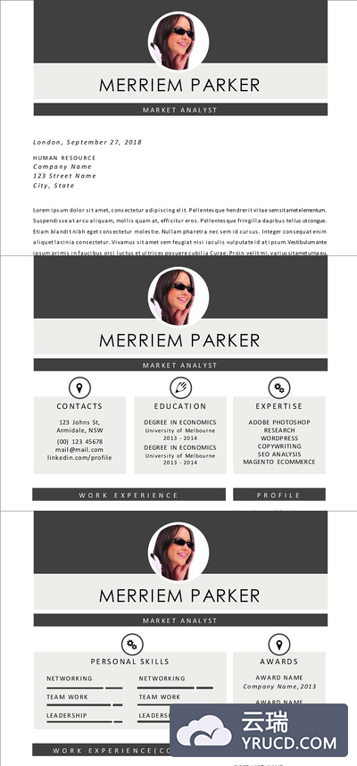 现代简约的简历模板 2 in 1 modern photo resume template