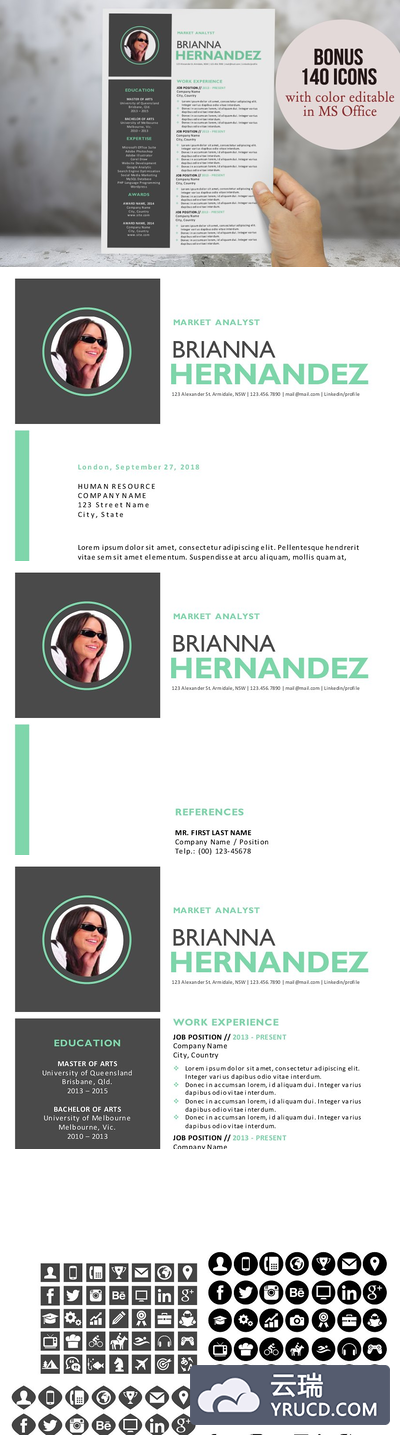 有创意的简历模板 3 in 1 creative photo Word resume