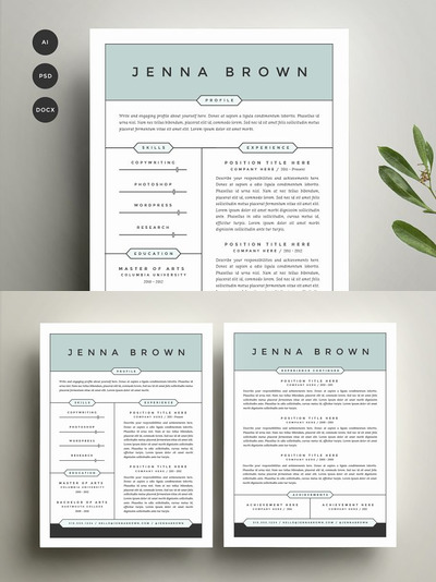 正规标准的简历模板 Resume Template 4 Pack | CV Template