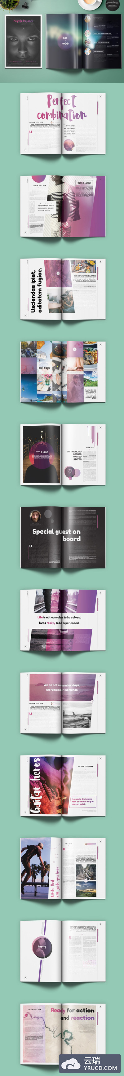 视觉酷炫的杂志画册模板 Magenta Magazine