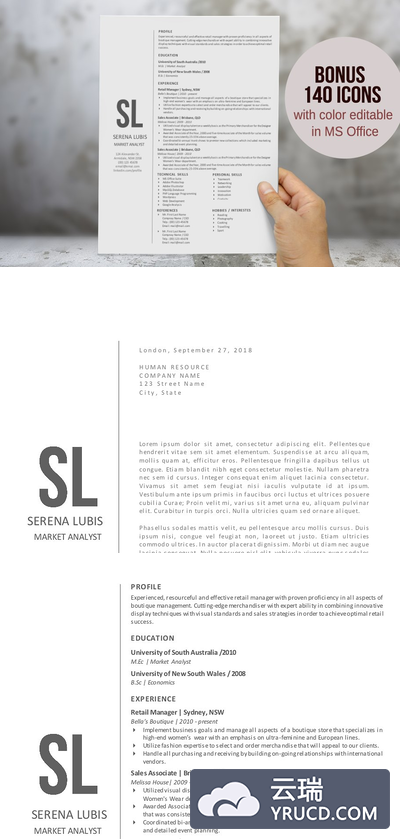 二合一的简单初级简历Word模板 2 in 1 simple initial Word resume