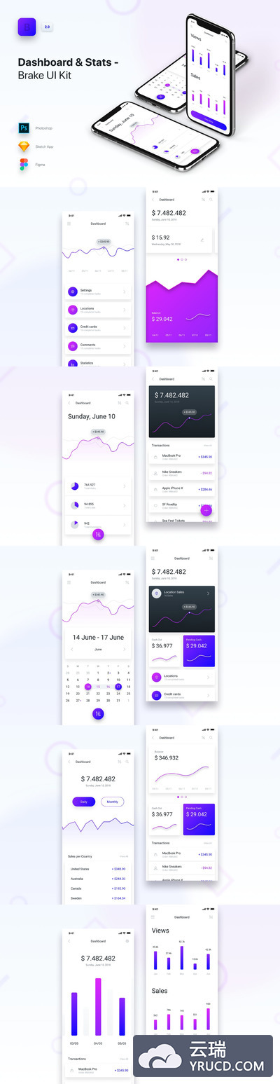 高端时尚简约配色的多用途大数据APP UI KITS