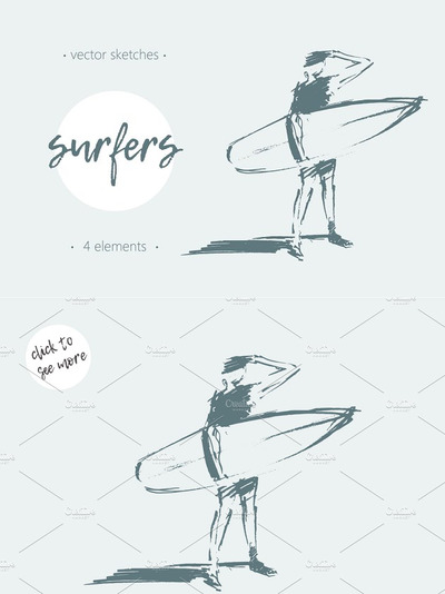素描绘制风格的冲浪者素材 Sketches of surfers