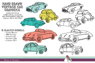 经典老爷车插画 Vintage Car Clip Art Illustrations