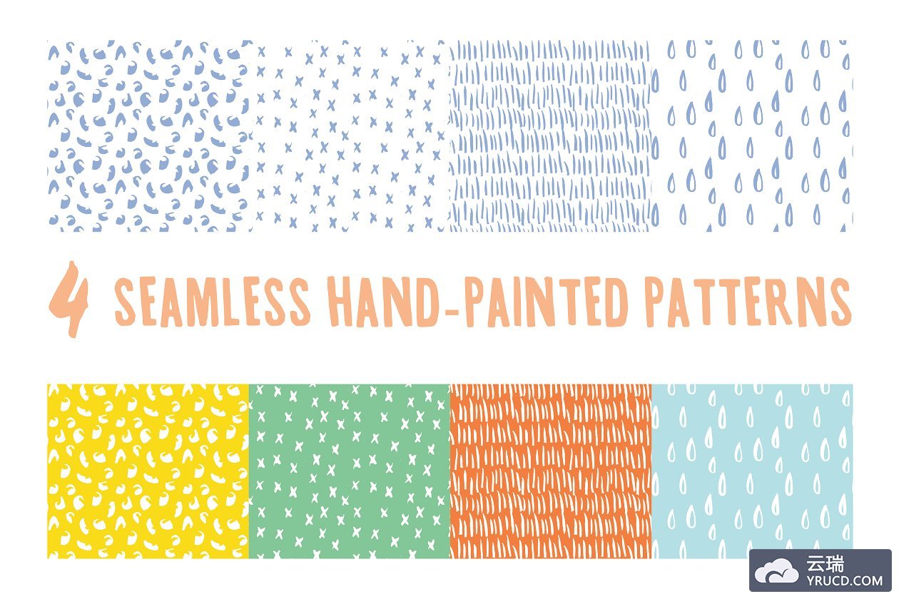 可爱的手绘元素背景纹理素材 Hand-Painted Seamless Patterns