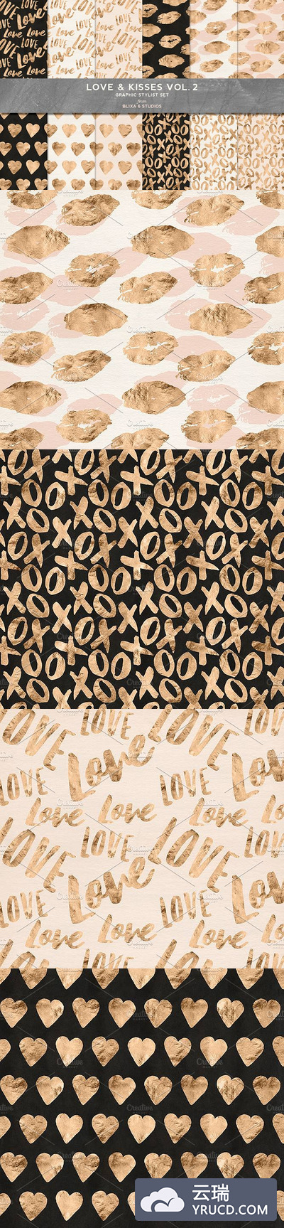 金色的爱情吻痕背景纹理素材 Love & Kisses Vol. 2: Rose Gold