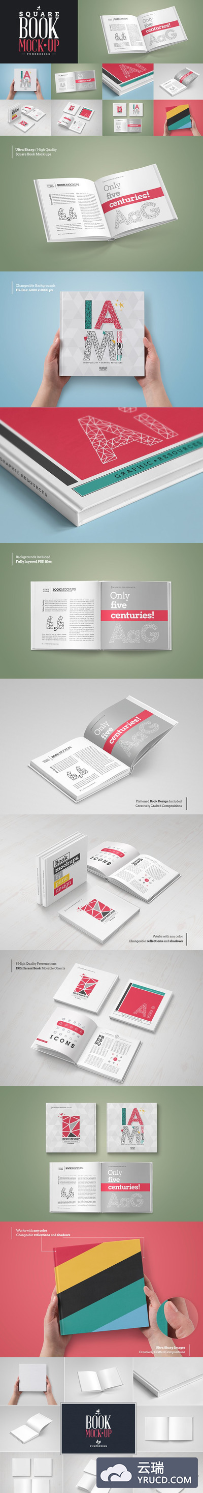 方形精装书设计展示样机模型 Square Book Mock-Ups