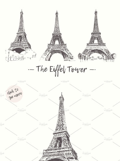 埃菲尔铁塔素描插画素材 The Eiffel Tower, Paris