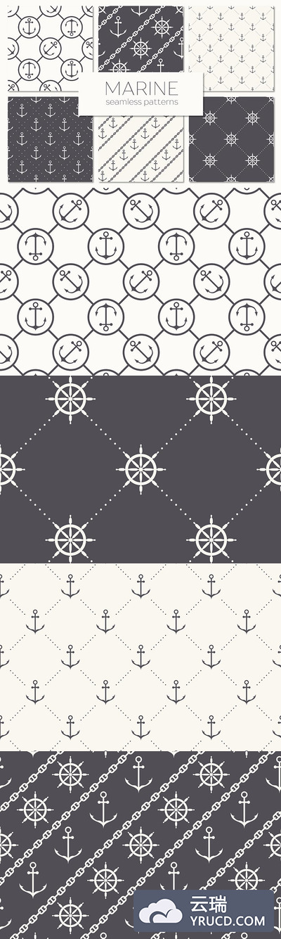 航海元素无缝背景纹理素材 Marine Seamless Patterns