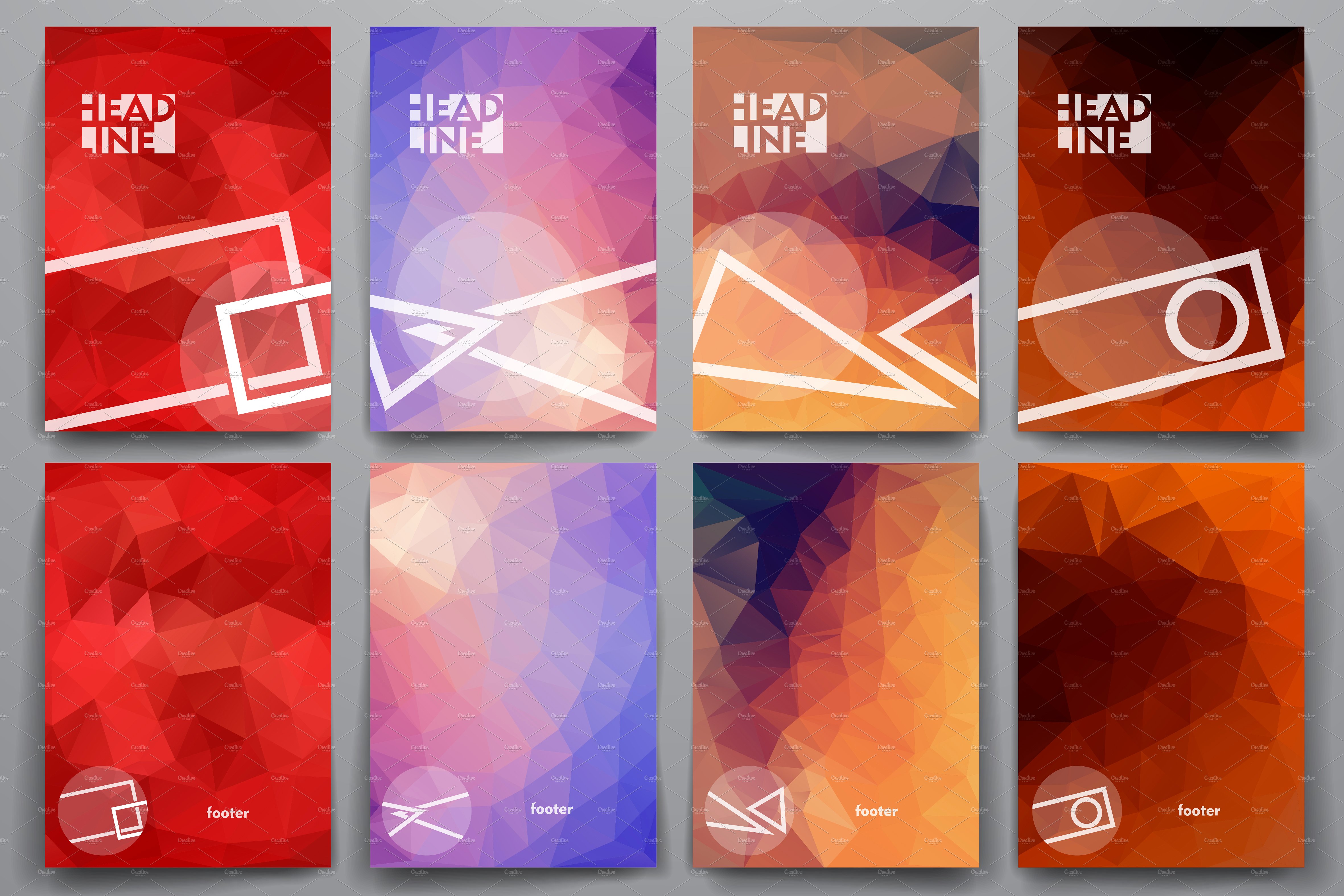 多边形主题的画册模板 Set of brochures in poli style