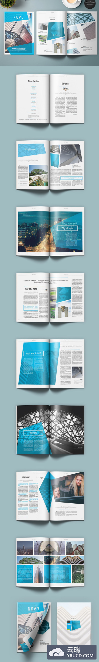 几何型设计元素的画册杂志模板 Novo Modern Magazine